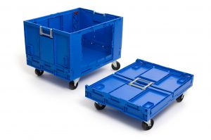 Foldable plastic container with a window on rollers 800x600x585 mm